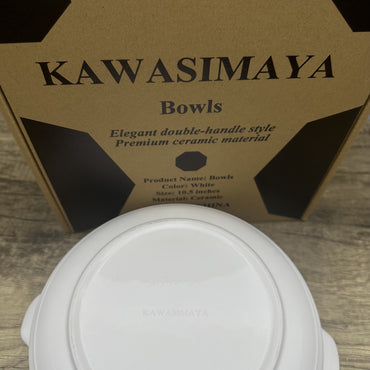 KAWASIMAYA Ceramic Soup Bowls, 10.5-inch White Large Serving Dish with Handles, Modern Dining Cookware