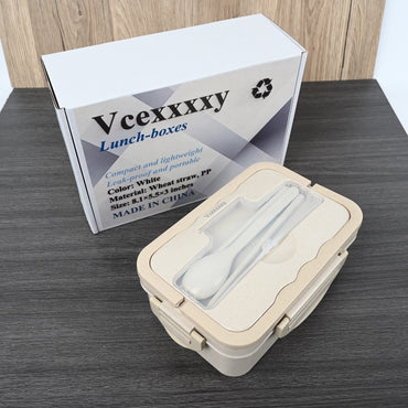 Vcexxxxy Eco-Friendly Wheat Straw Lunch Box Nordic White Leak-Proof Container for On-the-Go Meals