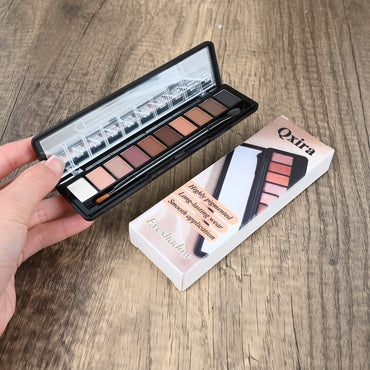 Qxira 10 Color Highly Pigmented Eyeshadow Palette Matte Shimmer Blendable Makeup
