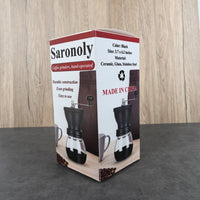 Saronoly Manual Coffee Grinder Hand-Operated Ceramic Burr Mill with Stainless Steel & Glass Construction