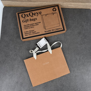 QxQeye Elegant Brown Paper Gift Bags Durable Kraft Gift Bags with Handles for Parties, Birthdays & Holidays