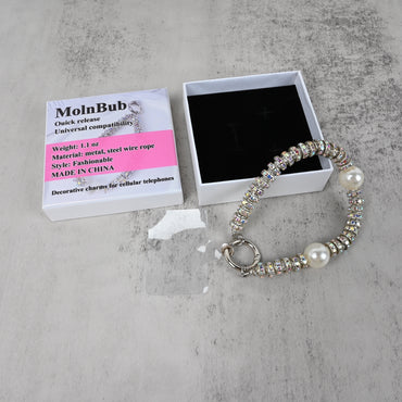 MolnBub Pearl & Crystal Phone Charm Bracelet Decorative Charms for Cell Phones, Elegant Mobile Accessory
