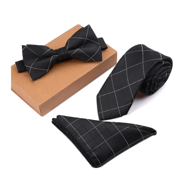 Hot Brand Slim Tie Set Men Bow Tie and Pocket Square Bowtie Necktie