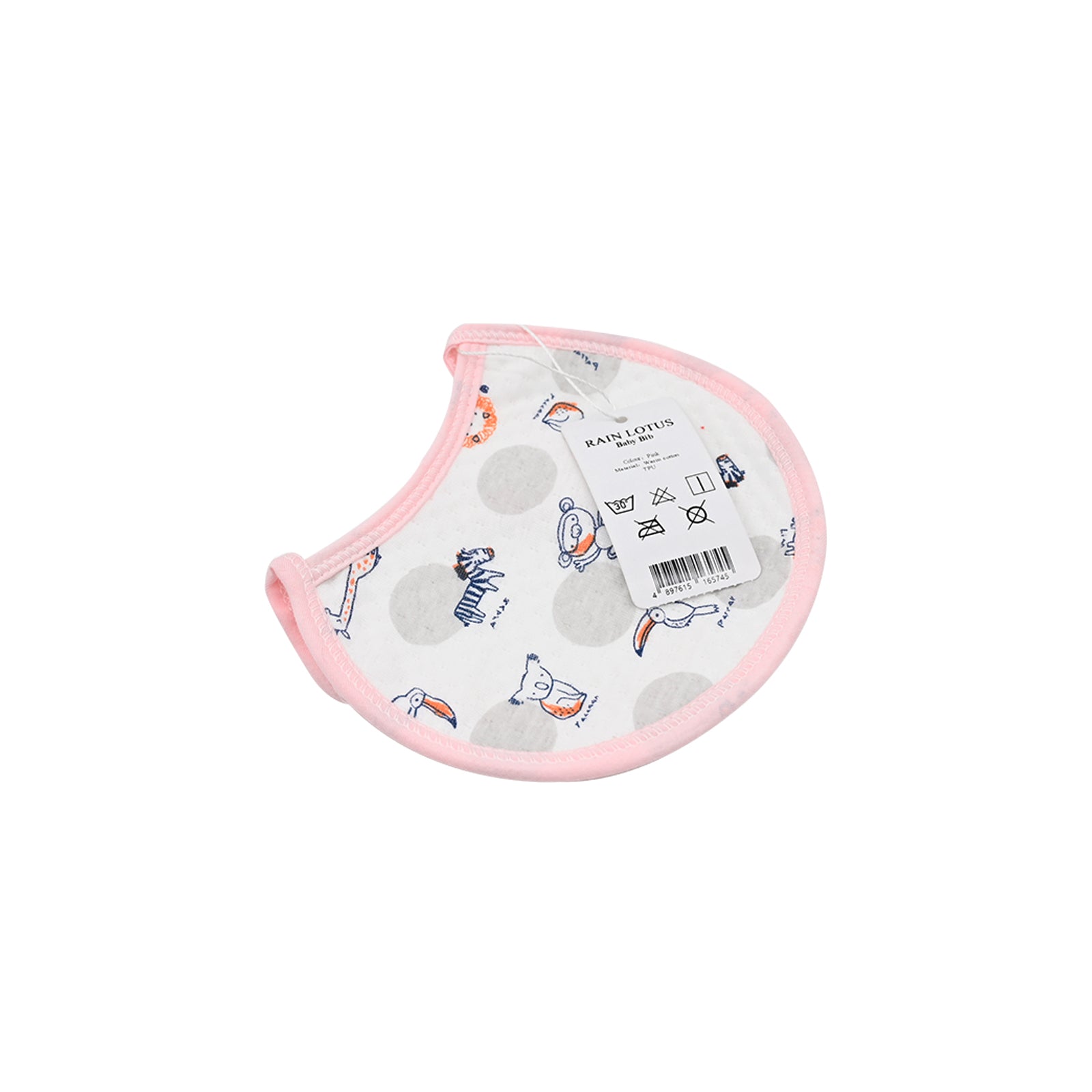 RAIN LOTUS Baby Bib Pink and White