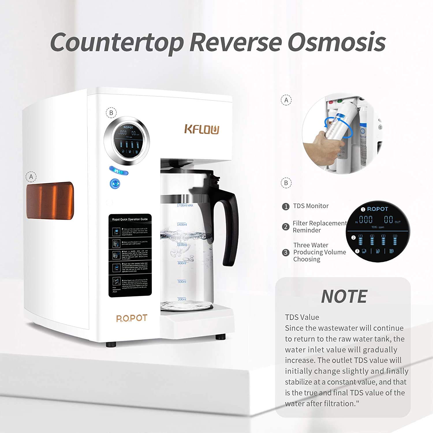 KFLOW Countertop Reverse Osmosis System, 4-Stage Water Filter System